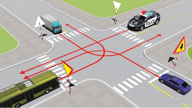 Theo hướng mũi tên, thứ tự các xe đi như thế nào là đúng?