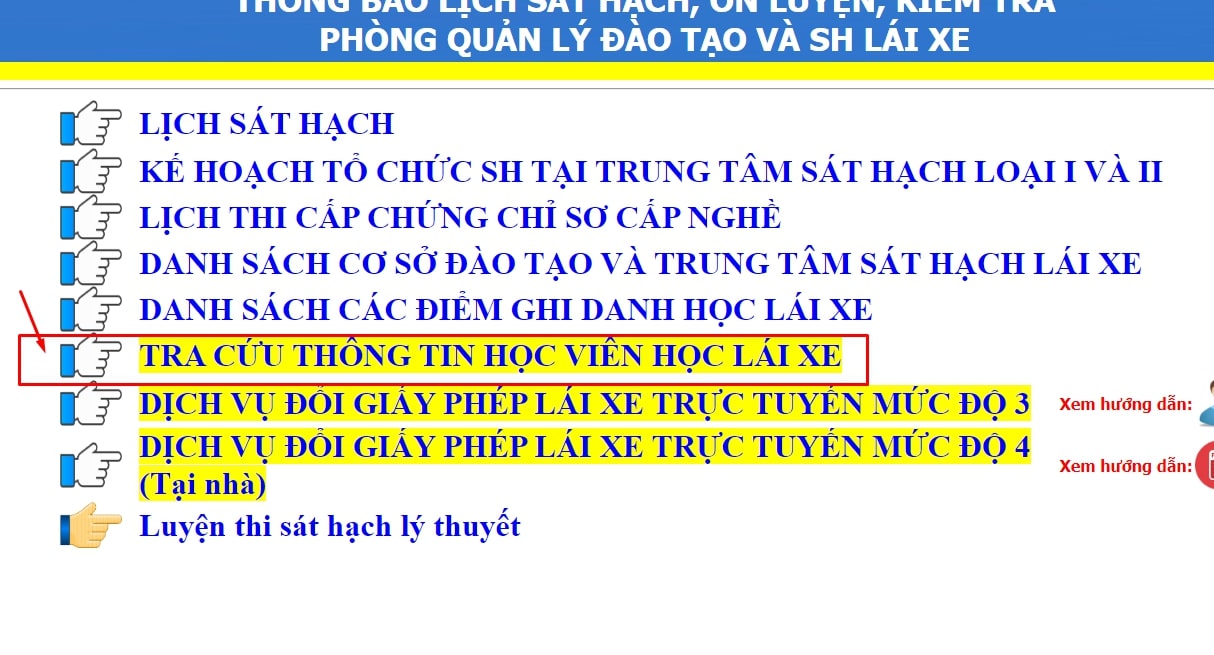 Tra cứu thông tin học viên lái xe 